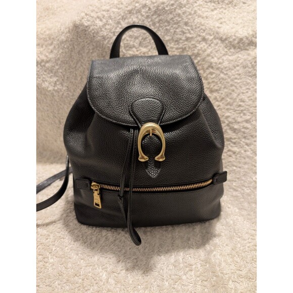 Coach Black Pebbled Leather Backpack Bag Authentic Evie Goldtone Hardware - Picture 1 of 12